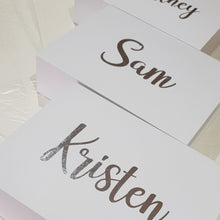 Load image into Gallery viewer, Bridal party boxes. Silver Names on White Box with Magnetic Lid