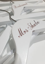 Load image into Gallery viewer, White Wooden Coat Hanger with Rose Gold Name