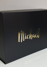 Load image into Gallery viewer, Gold Zavier font on Black Gift Box with Magnetic Lid