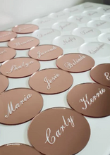 Load image into Gallery viewer, Rose Gold and Frosted Clear Acrylic Round Place Card Coasters