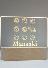 Load image into Gallery viewer, Planets Night Light with warm white lighting and personalised name