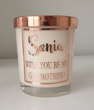 Load image into Gallery viewer, Will you be my Godmother candle in rose gold

