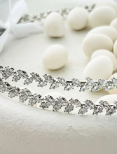 Load image into Gallery viewer, Silver stefana wedding crowns with crystal embellishments
