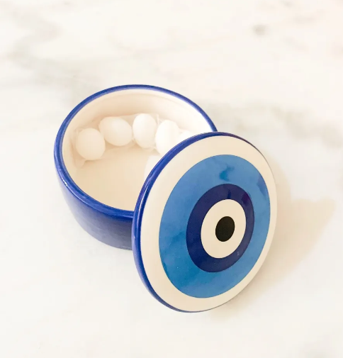 Ceramic Evil Eye Trinket Box