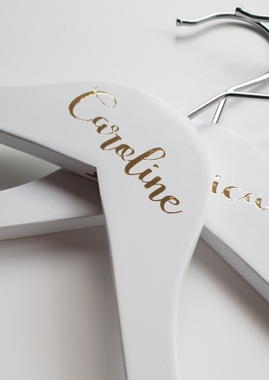 White Wooden Coat Hanger with Gold Name