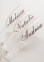 Load image into Gallery viewer, Bridal Party Champagne Flutes with Rose Gold Names
