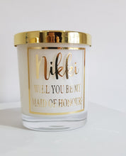 Load image into Gallery viewer, Will you be my Maid of Honour candle in gold
