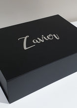 Load image into Gallery viewer, Silver Zavier font on Black Gift Box with Magnetic Lid
