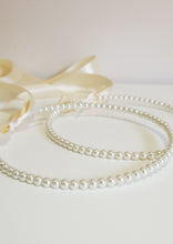 Load image into Gallery viewer, Pearl Stefana Wedding Crowns with ivory satin ribbon
