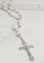 Load image into Gallery viewer, Silver and Pearl Rosary Beads
