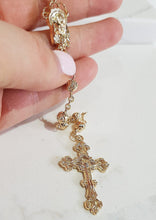 Load image into Gallery viewer, Gold Plated Rosary Beads with Rose Detail and Cross
