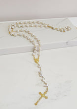 Load image into Gallery viewer, White and Gold Rosary Beads with Cross Detail
