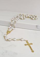 Load image into Gallery viewer, White and Gold Rosary Beads with Cross Detail
