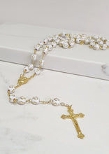 Load image into Gallery viewer, White and Gold Rosary Beads with Cross Detail
