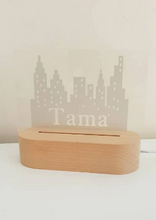 Load image into Gallery viewer, City Skyline Night Light with Personalised Name and Oval Base with LED lighting
