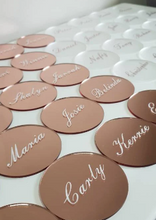 Load image into Gallery viewer, Rose Gold and Frosted Clear Acrylic Round Place Card Coasters
