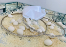 Load image into Gallery viewer, Princess Stefana Wedding Crowns with White Satin Ribbons. Double row of crystal diamontes.
