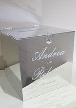 Load image into Gallery viewer, Silver mirrored wishing well personalised with white names and date
