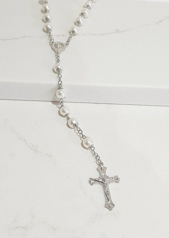 Silver and Pearl Rosary Beads