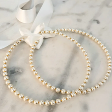 Load image into Gallery viewer, Zara Stefana Wedding Crowns with White Satin Ribbon. White Pearls with Gold Beads
