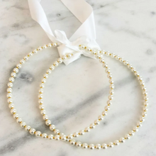 Load image into Gallery viewer, Zara Stefana Wedding Crowns with White Satin Ribbon. White Pearls with Gold Beads
