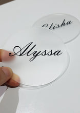 Load image into Gallery viewer, Frosted Clear Acrylic Place Cards with Black Names
